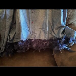 Ashley Stewart Blue Button Down Shirt with Feather Trim